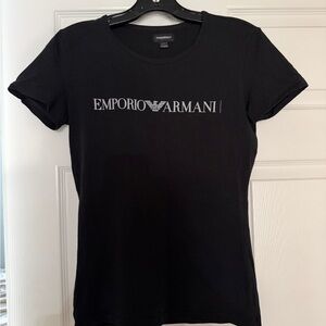 Emporio Armani Black Tee with Silver Logo